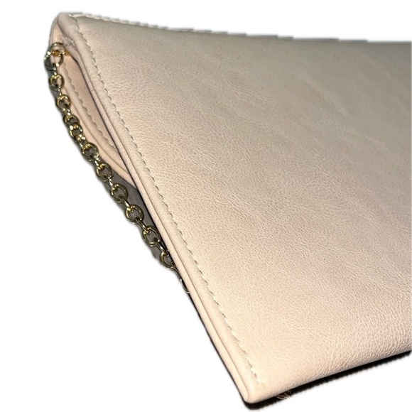 Floral Embroidered Goldtone Rhinestone Bee Purse Clutch, Chain Strap, Light Pink - Picture 4 of 9